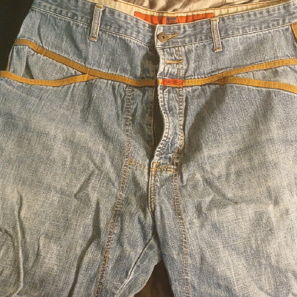 Men's Light Blue Denim Shorts with Tan Accents
